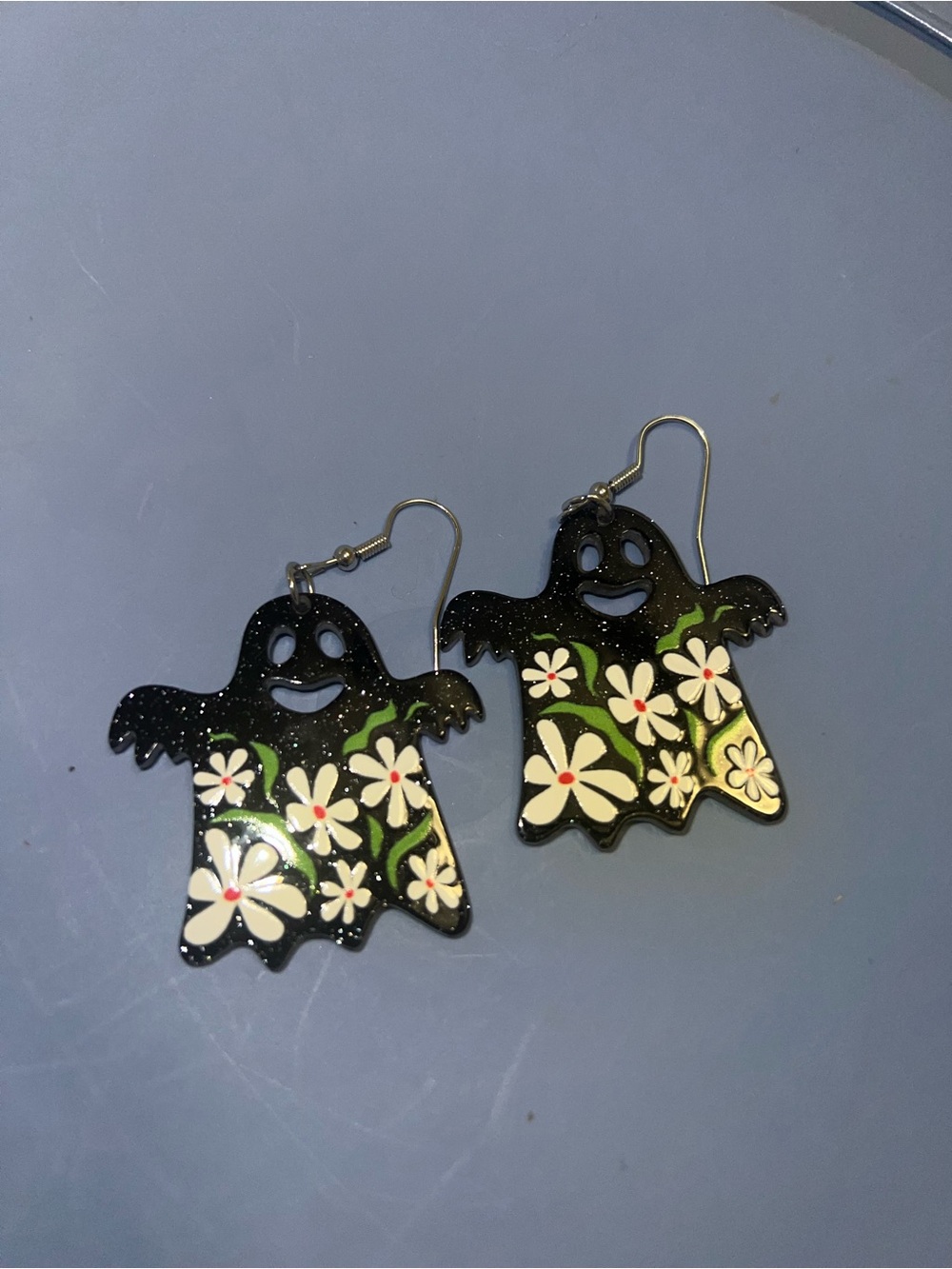 Black Floral Ghost Dangle Earrings - Women's Jewelry